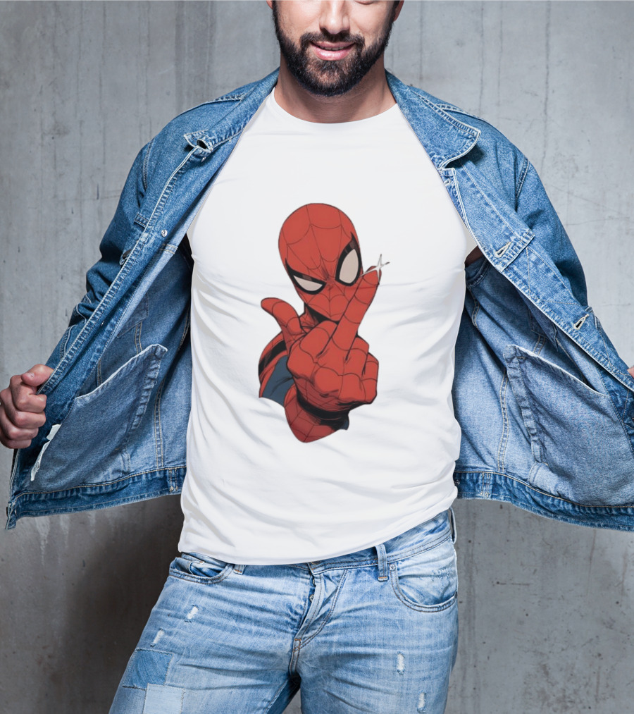 Spider Man Middle Finger Gesture Superhero Iconic Pose T-Shirt
