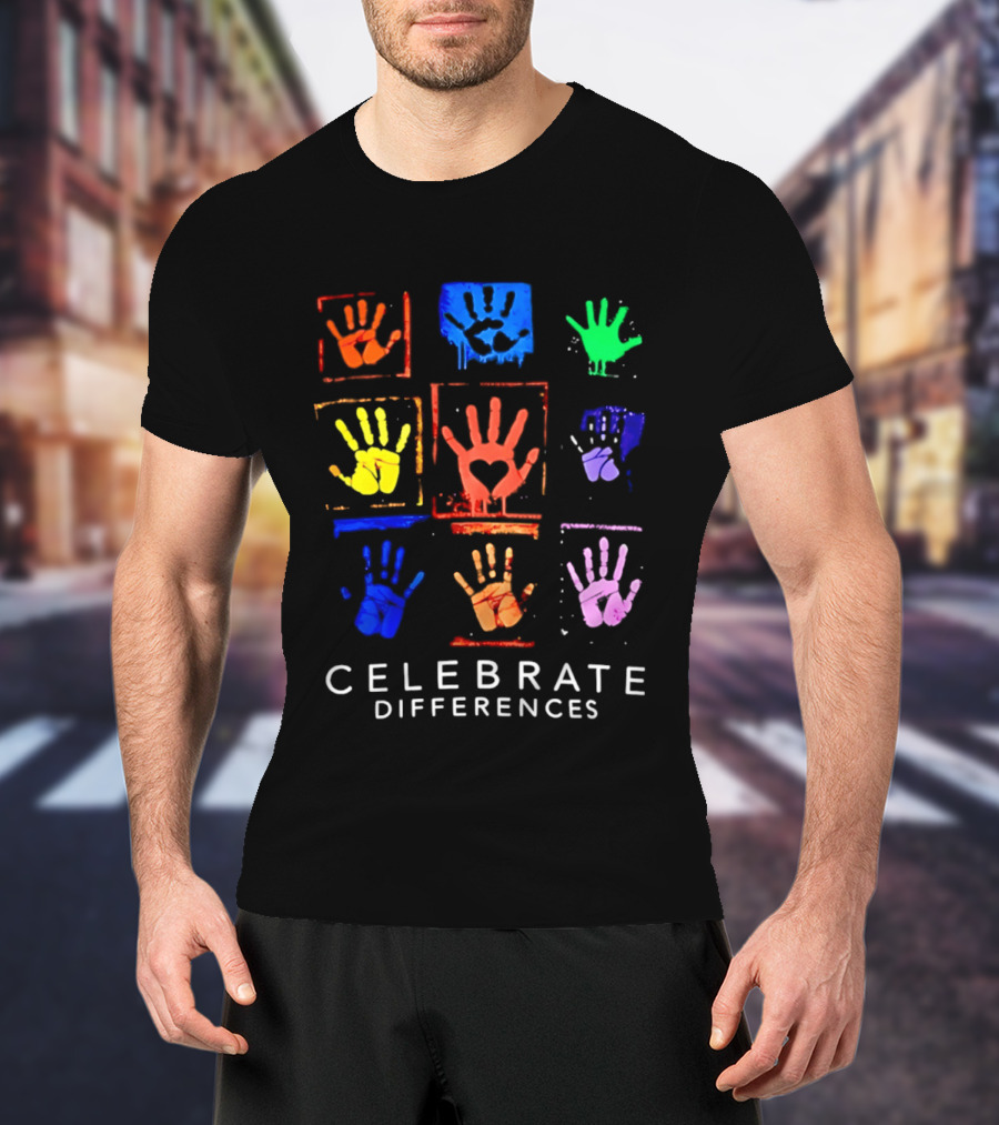 Celebrate Differences 2026 Multicolored Handprints Heart Inclusion Awareness T-Shirt