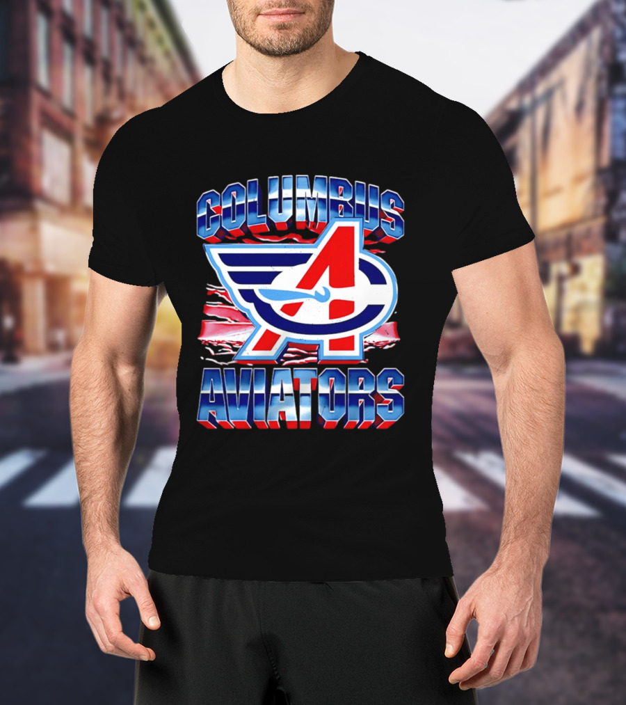 Columbus Aviators A Winged Logo American Flag T-Shirt
