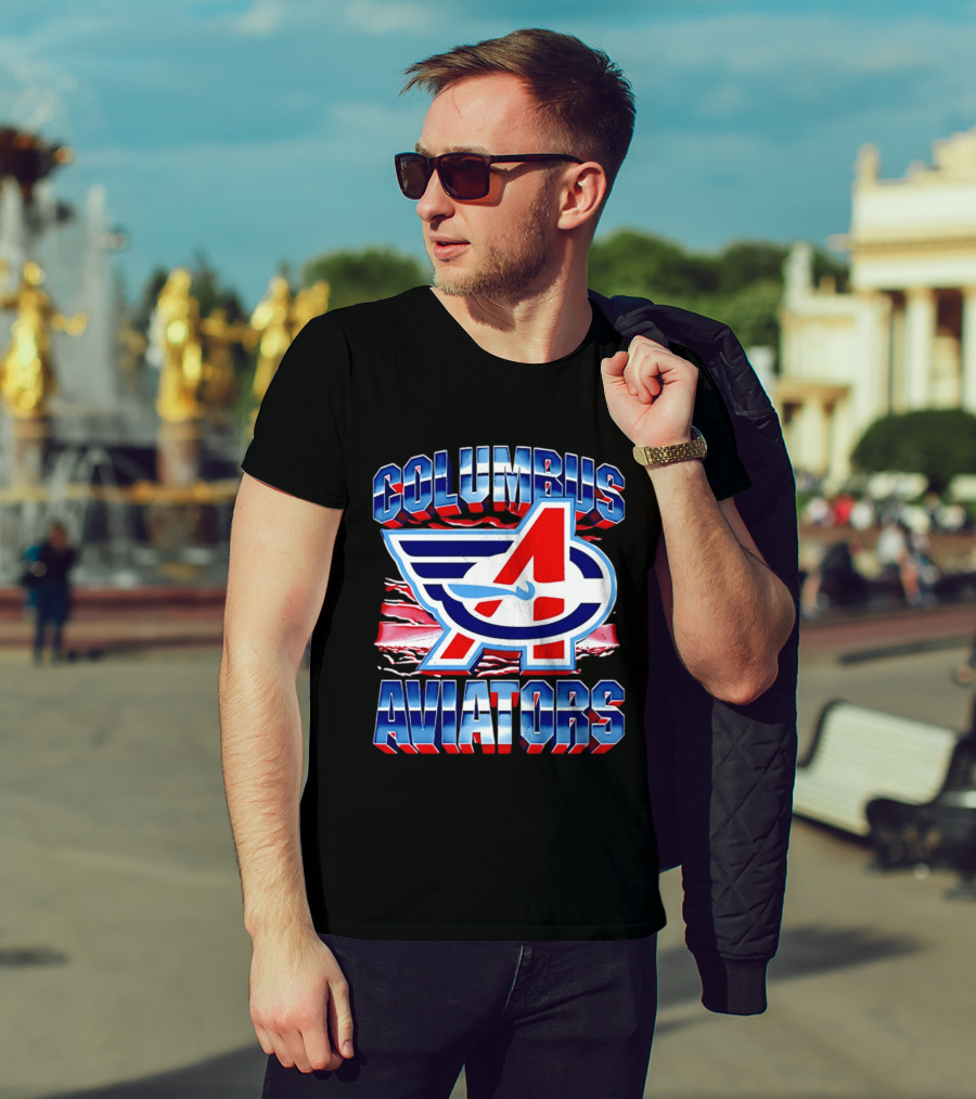 Columbus Aviators A Winged Logo American Flag T-Shirt