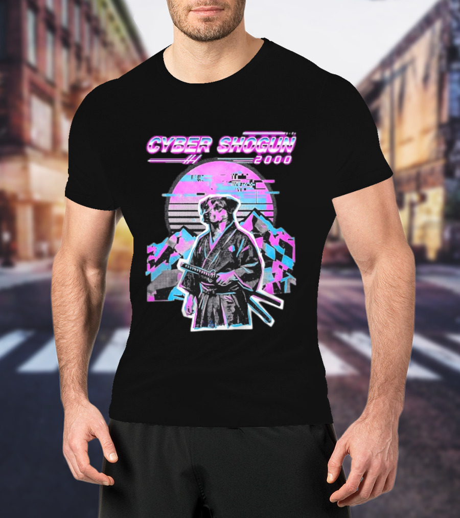 Cyber Shogun 2000 Samurai Dog Retro Synthwave Aesthetic T-Shirt