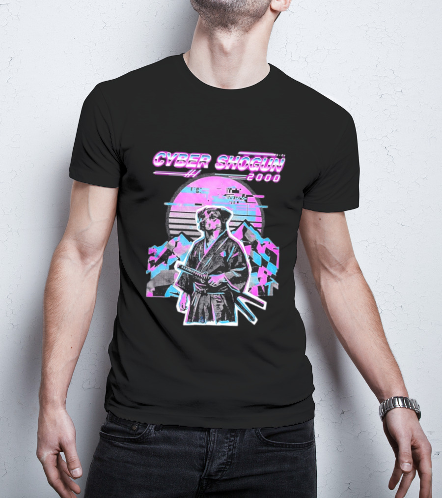 Cyber Shogun 2000 Samurai Dog Retro Synthwave Aesthetic T-Shirt