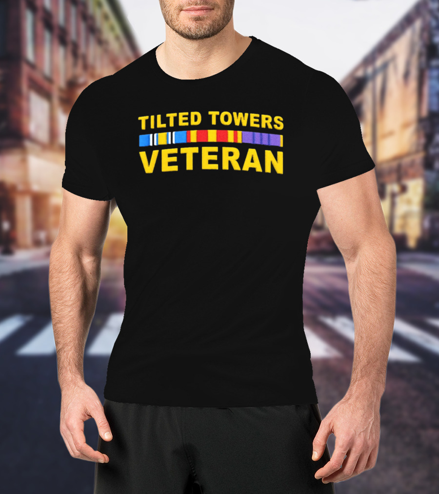 Tilted Towers Veteran Retro Military Ribbon Homage T-Shirt
