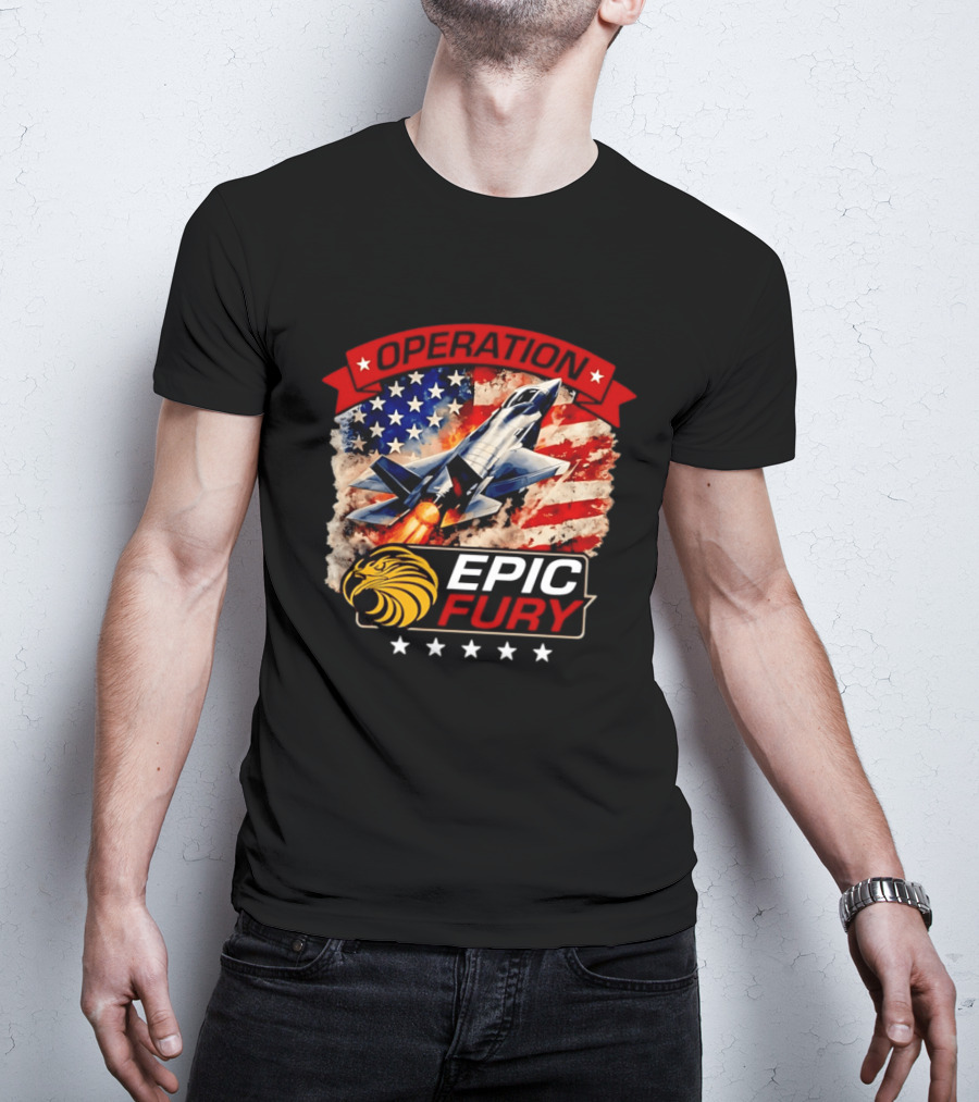 Operation Epic Fury B 2 USA Flag Fighter Jet And Stars T-Shirt