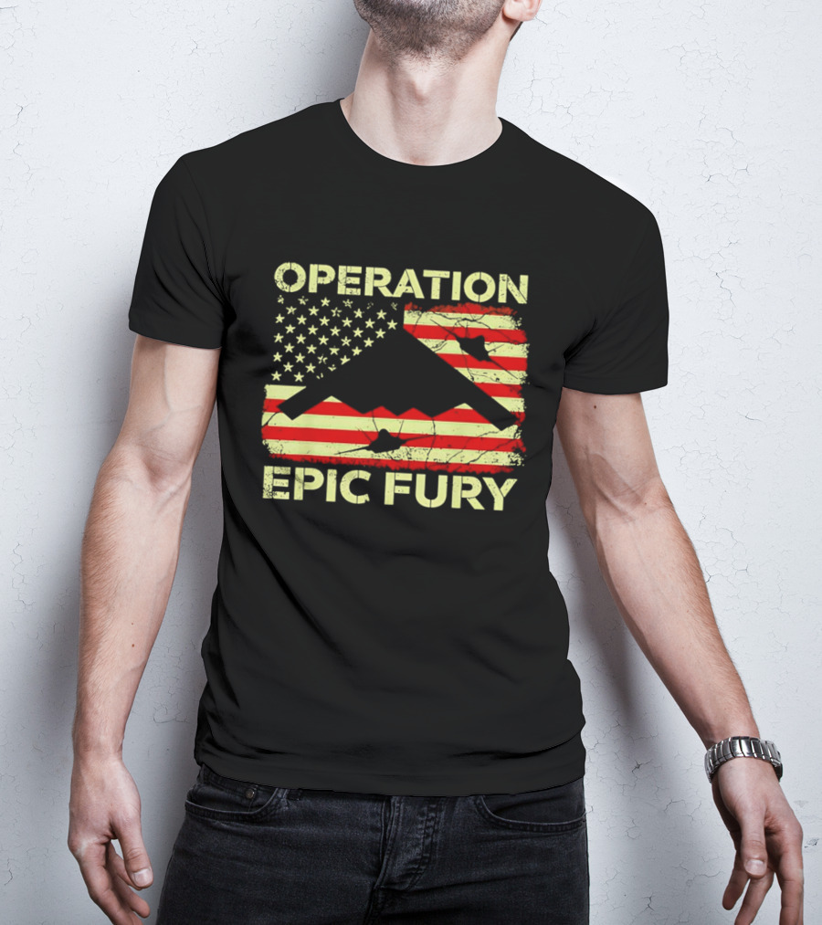 Operation Epic Fury USA Flag B 2 Stealth Bomber T-Shirt