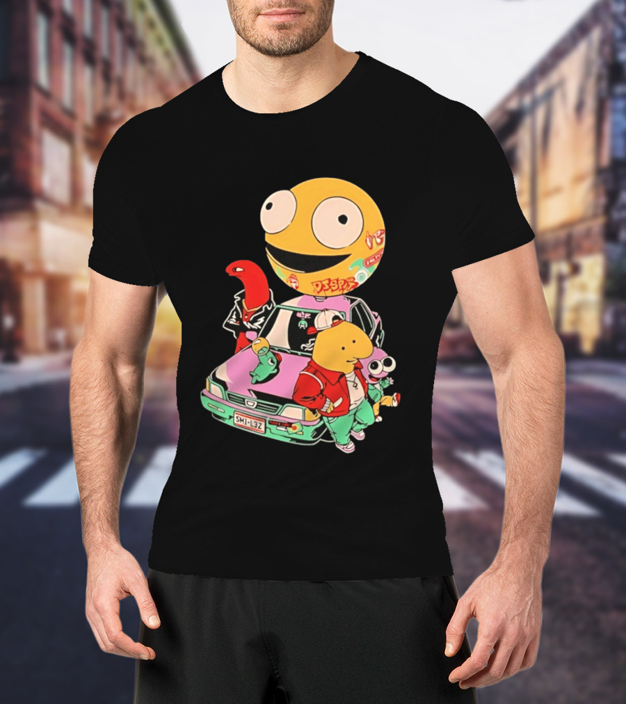 Smiling Friends Cartoon Characters With Graffiti Art Car T-Shirt