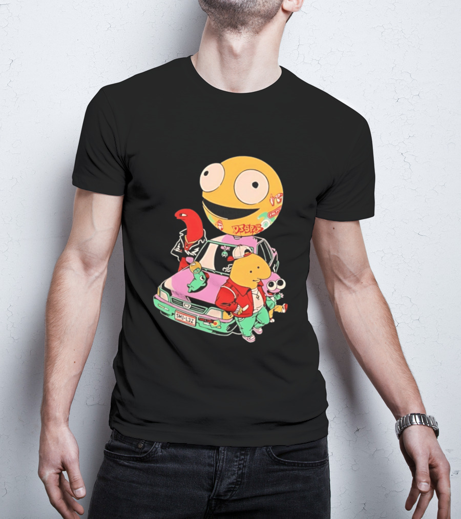 Smiling Friends Cartoon Characters With Graffiti Art Car T-Shirt