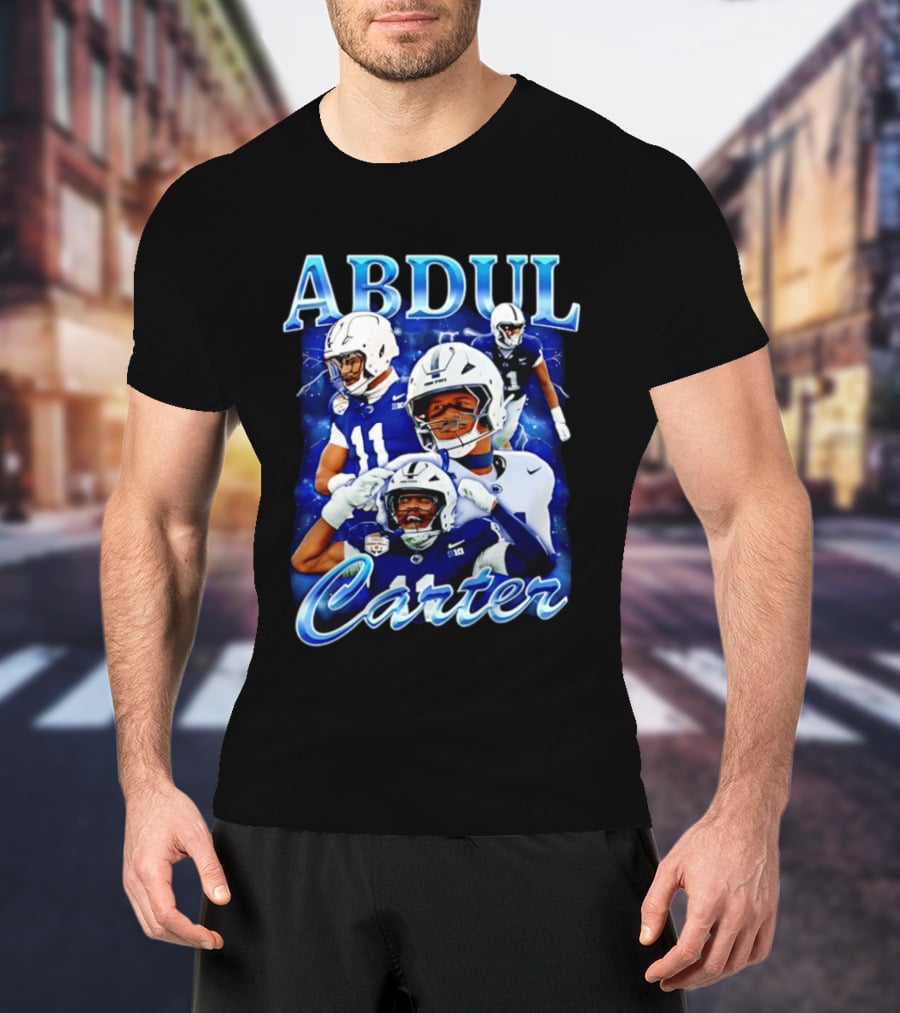 Abdul Carter Football Player Collage Blue And White Helmets T-Shirt