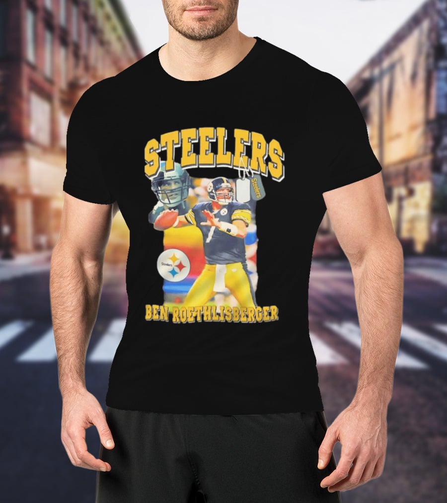 Steelers Ben Roethlisberger Pittsburgh Football Player With Dog Tag And Team T-Shirt