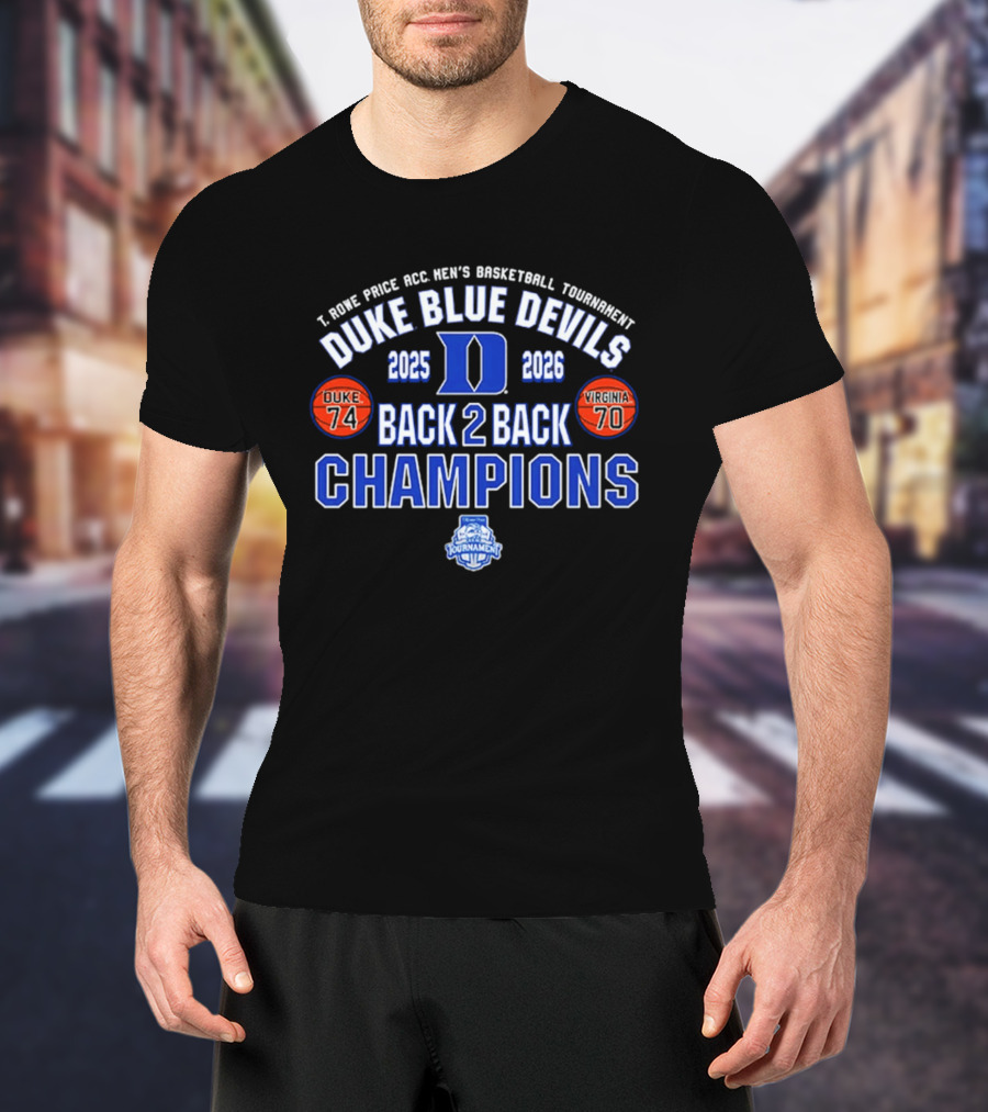 Duke Blue Devils 2025 2026 Back 2 Back ACC Champions Tournament Score T-Shirt