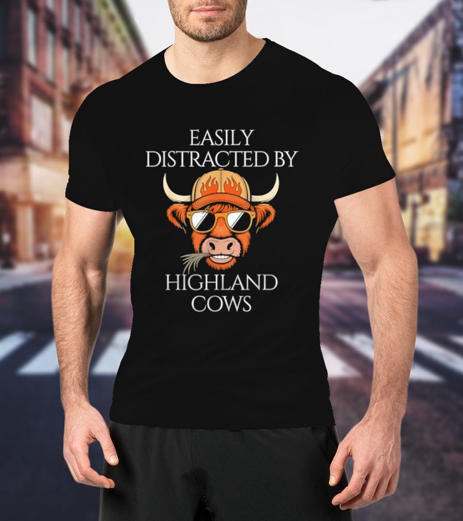 Easily Distracted By Highland Cows Cool Sunglasses And Hat T-Shirt