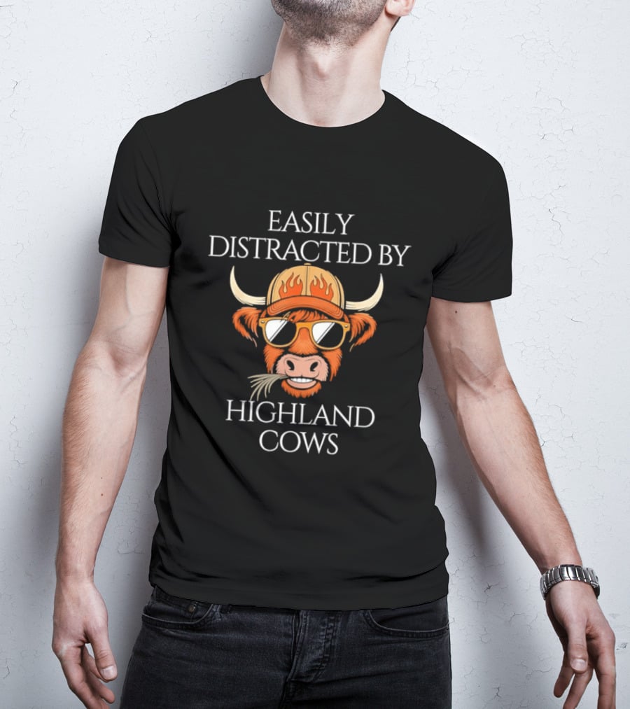 Easily Distracted By Highland Cows Cool Sunglasses And Hat T-Shirt