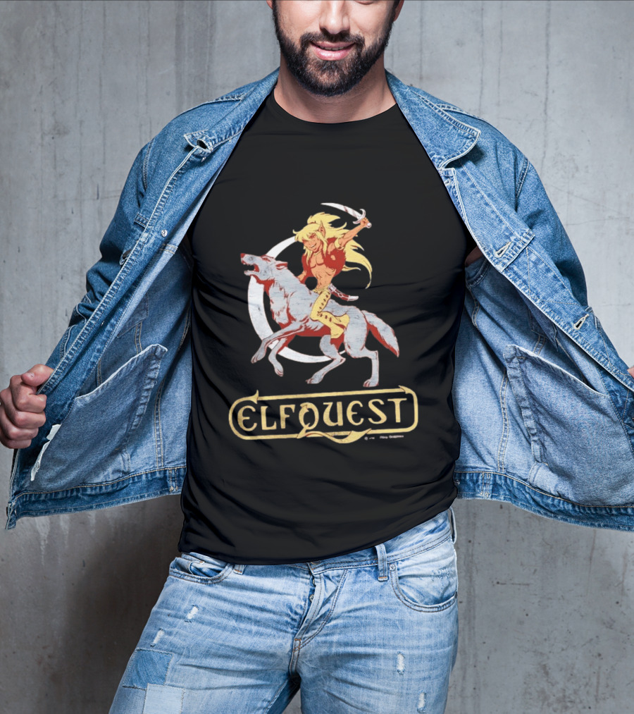 ElfQuest Cutter Riding Wolf Moon Fantasy T-Shirt