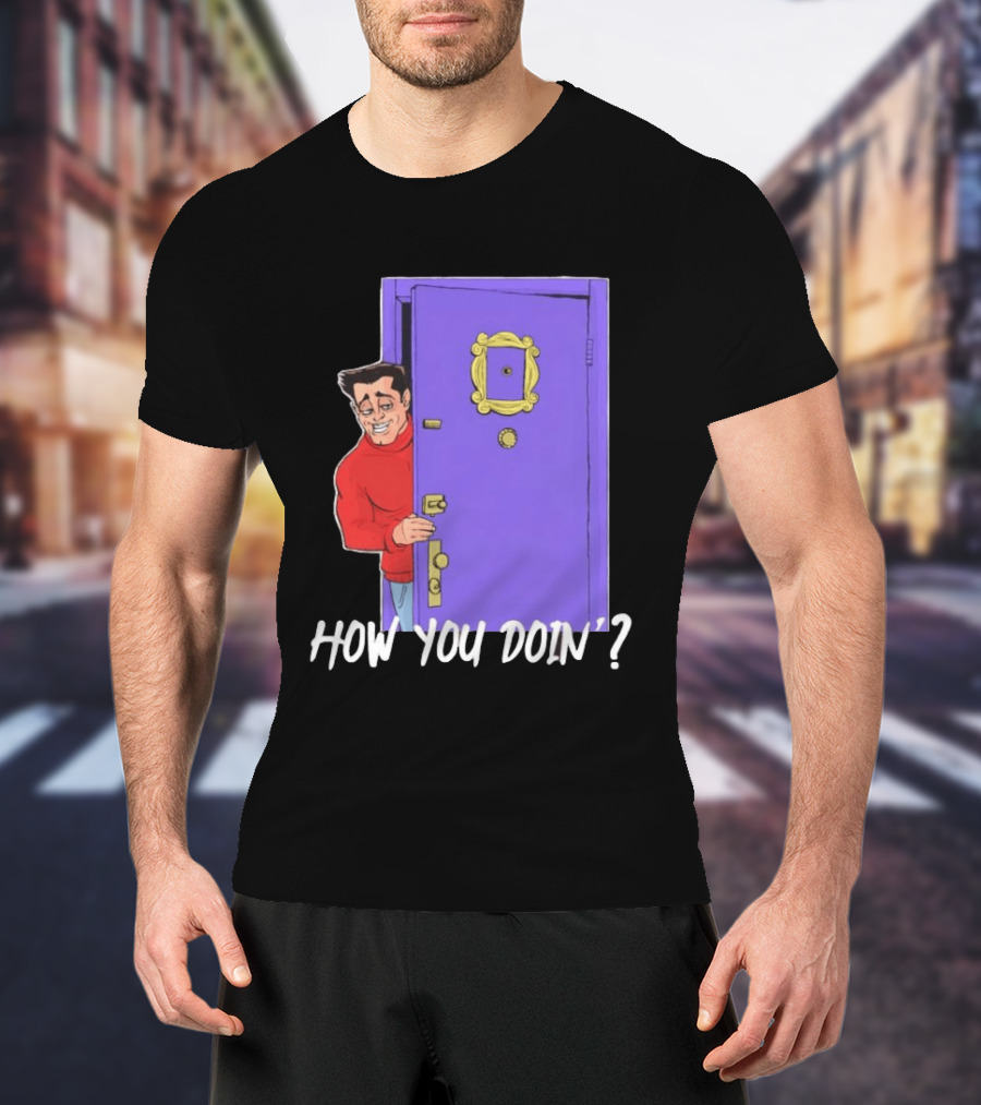 Joey Tribbiani How You Doin Cartoon Purple Door Iconic Phrase T-Shirt
