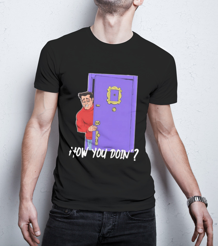 Joey Tribbiani How You Doin Cartoon Purple Door Iconic Phrase T-Shirt