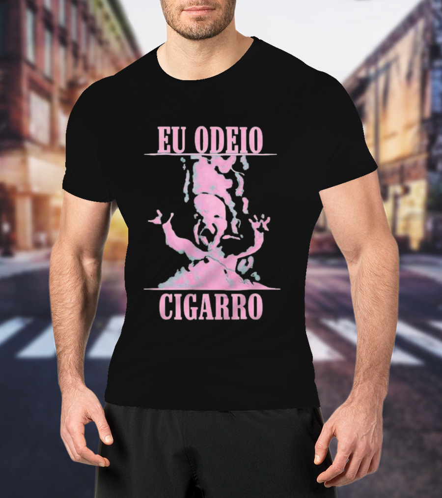 Eu Odeio Cigarro Anti Smoking Pink Smoke Face T-Shirt