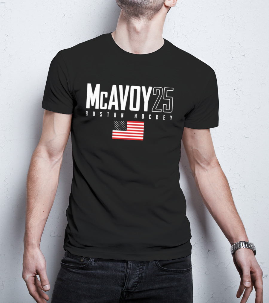 McAvoy 25 Boston Hockey USA Flag T-Shirt