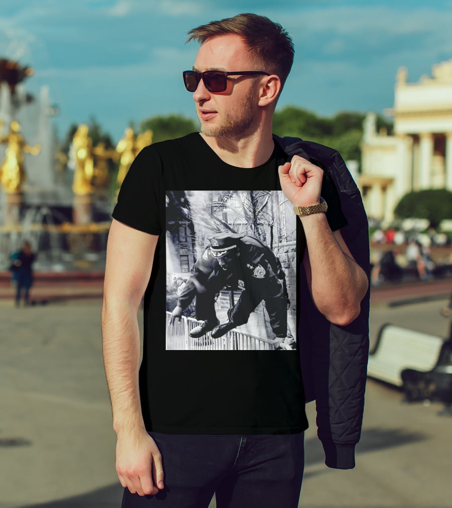 Chief Aaron Edwards American Hero Police Officer Jumping Fence T-Shirt