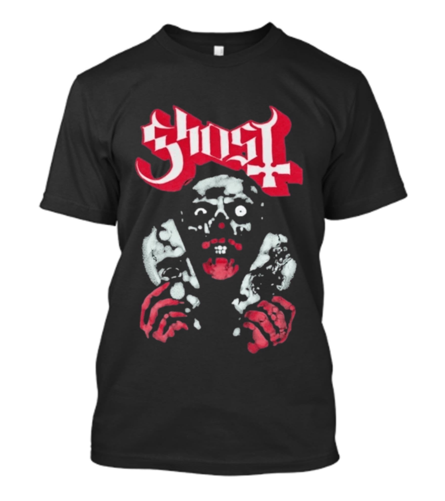 Ghost Mask Design Red And White Skulls And Hands T-Shirt