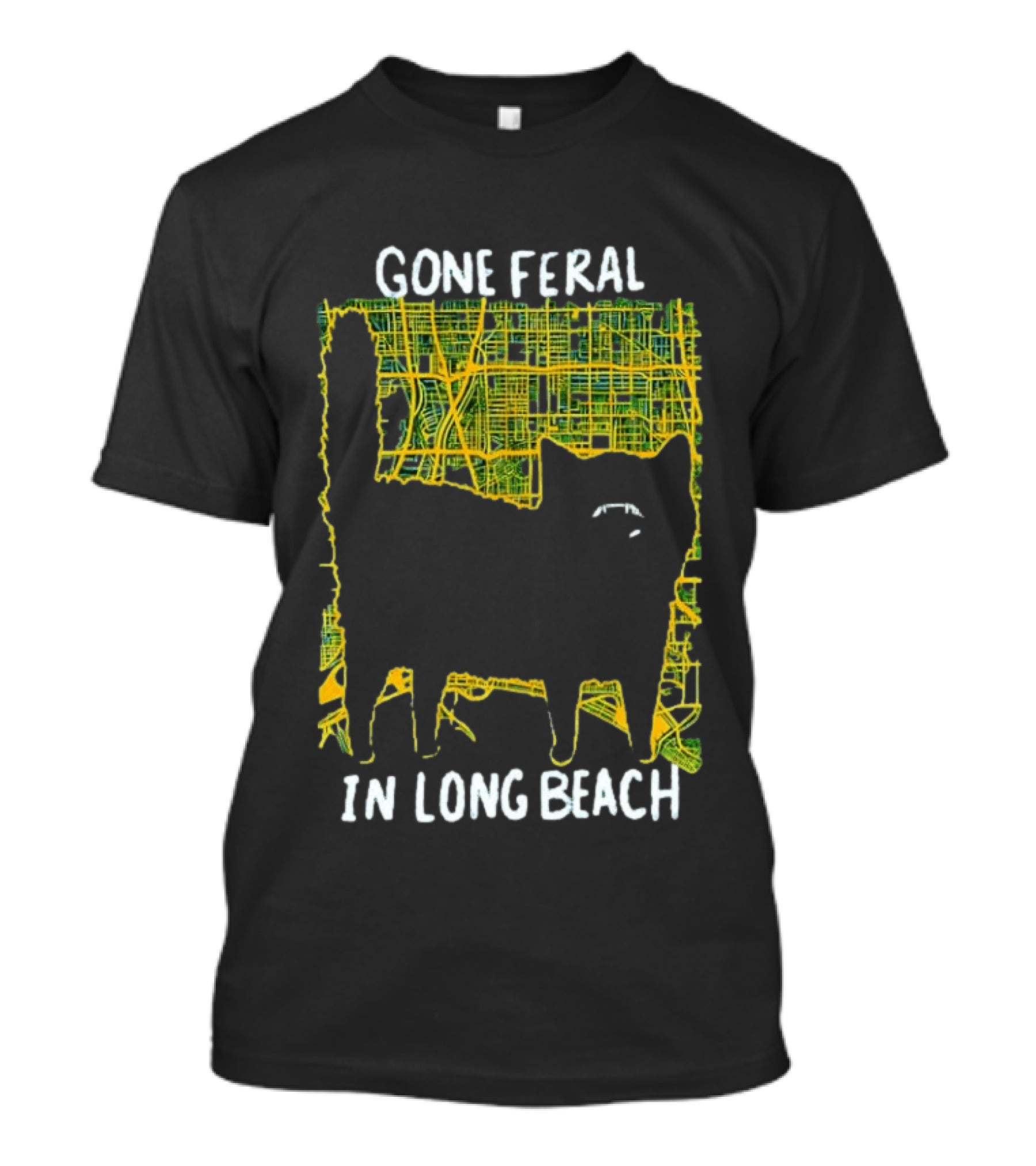 Gone Feral In Long Beach Map Cat T-Shirt