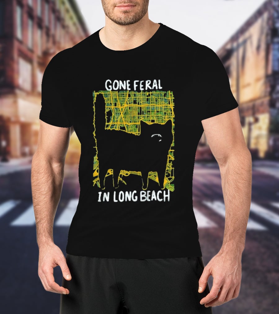 Gone Feral In Long Beach Map Cat T-Shirt