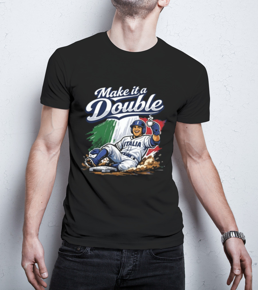 Make It A Double Italia Baseball Sliding Player Italian Flag T-Shirt