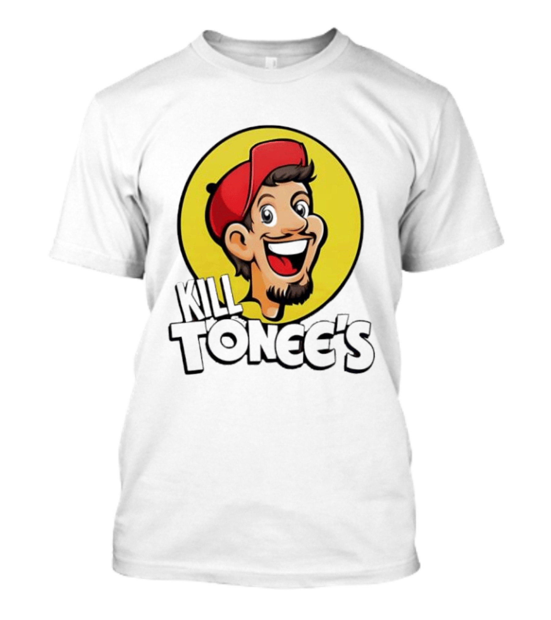 Kill Tonee's Cartoon Character In Red Cap And Yellow Circle T-Shirt