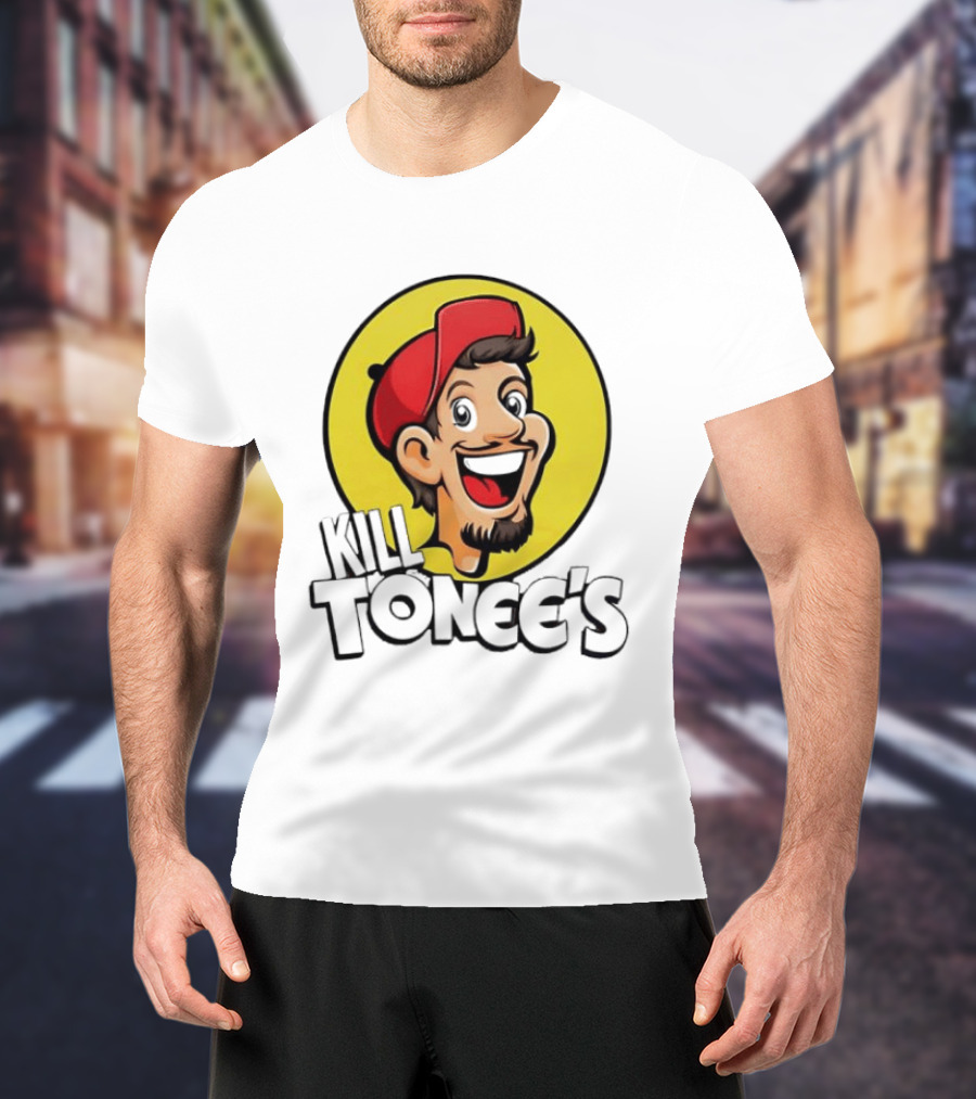 Kill Tonee's Cartoon Character In Red Cap And Yellow Circle T-Shirt