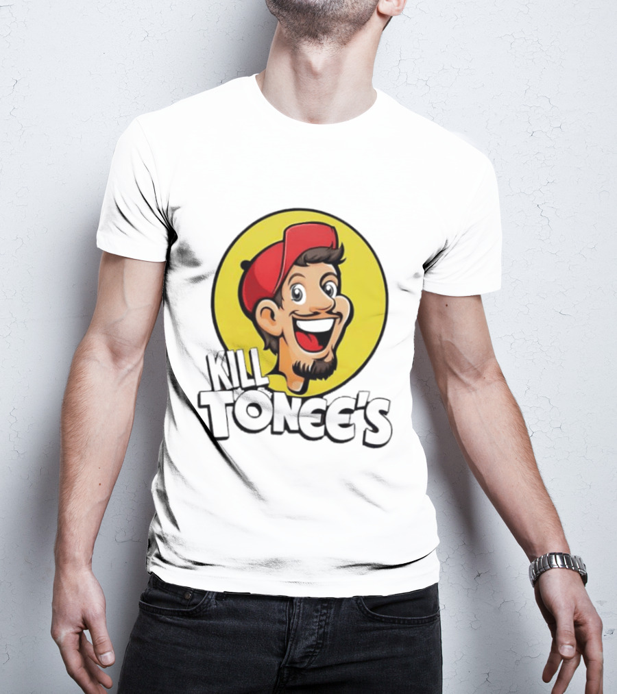 Kill Tonee's Cartoon Character In Red Cap And Yellow Circle T-Shirt