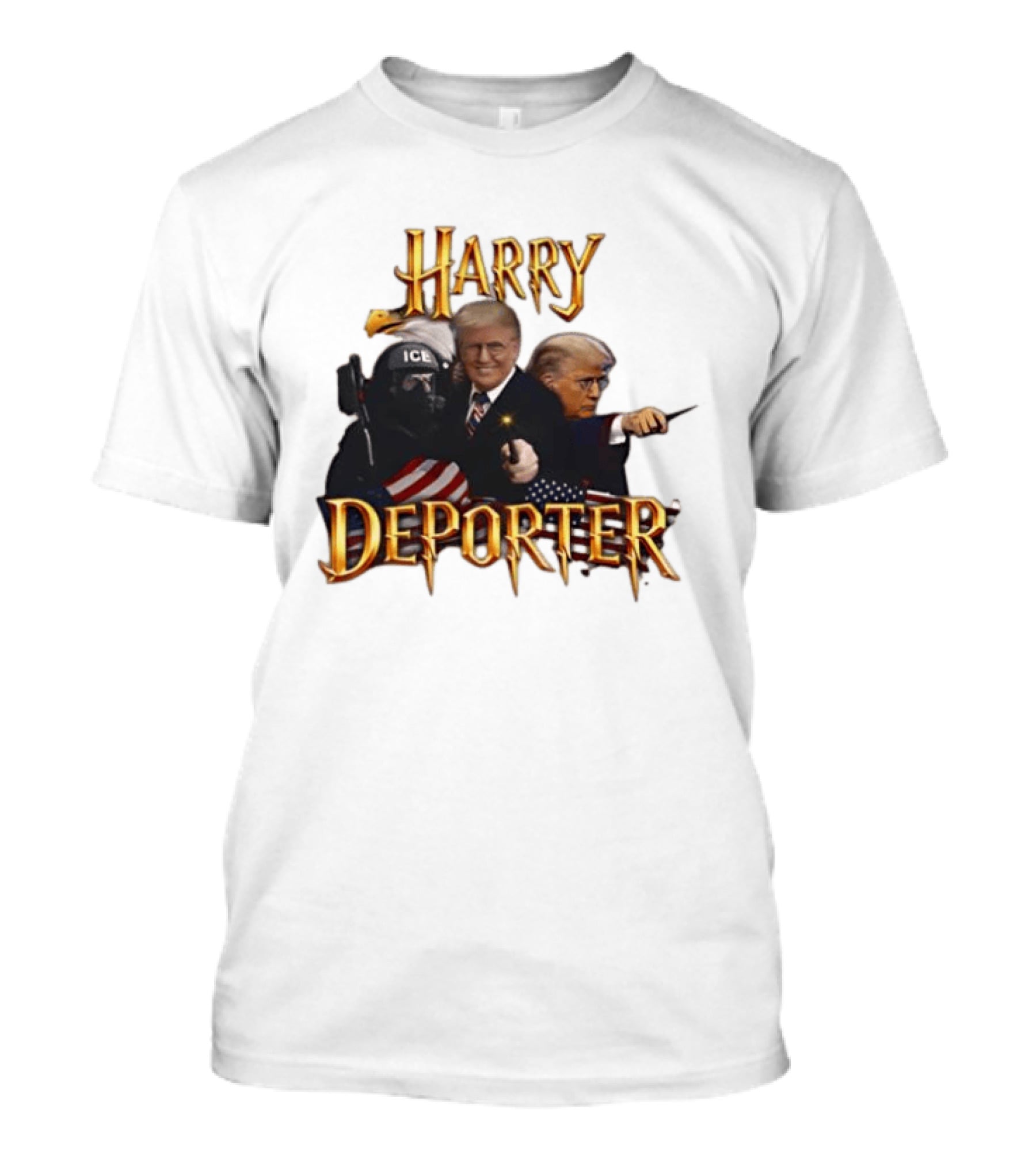 Harry Deporter Trump Magic ICE Badge Wand American Flag T-Shirt