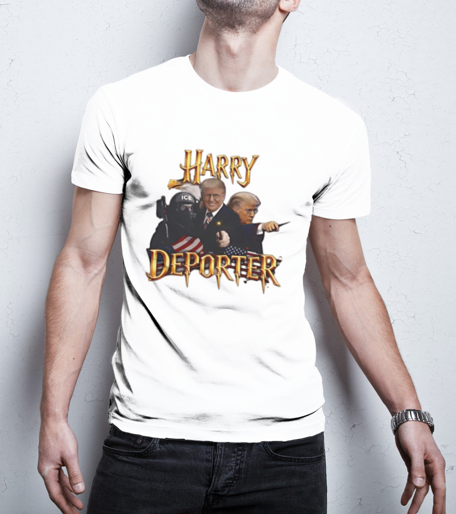 Harry Deporter Trump Magic ICE Badge Wand American Flag T-Shirt