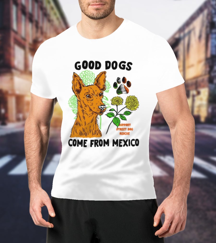 Good Dogs Come From Mexico Support Street Dog Rescue With Dog And Flower T-Shirt