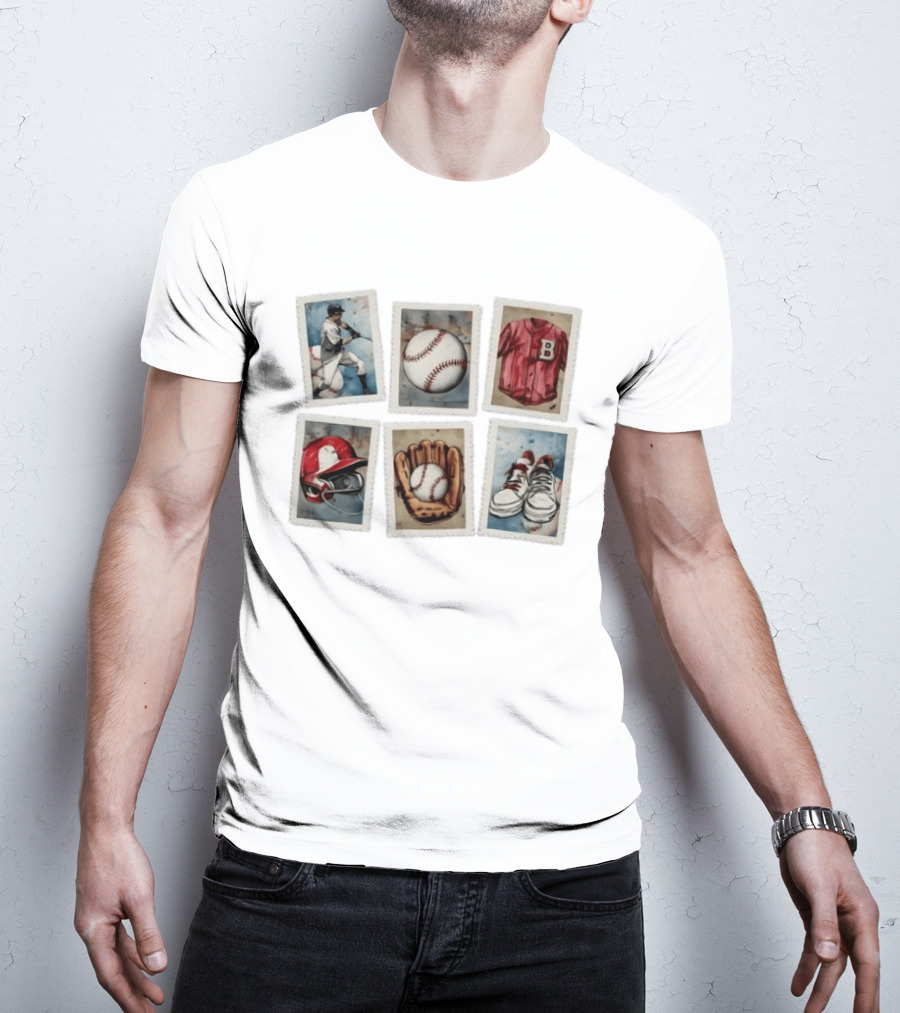 Baseball Watercolor Stamps Player Bat Jersey Helmet Glove Sneakers T-Shirt