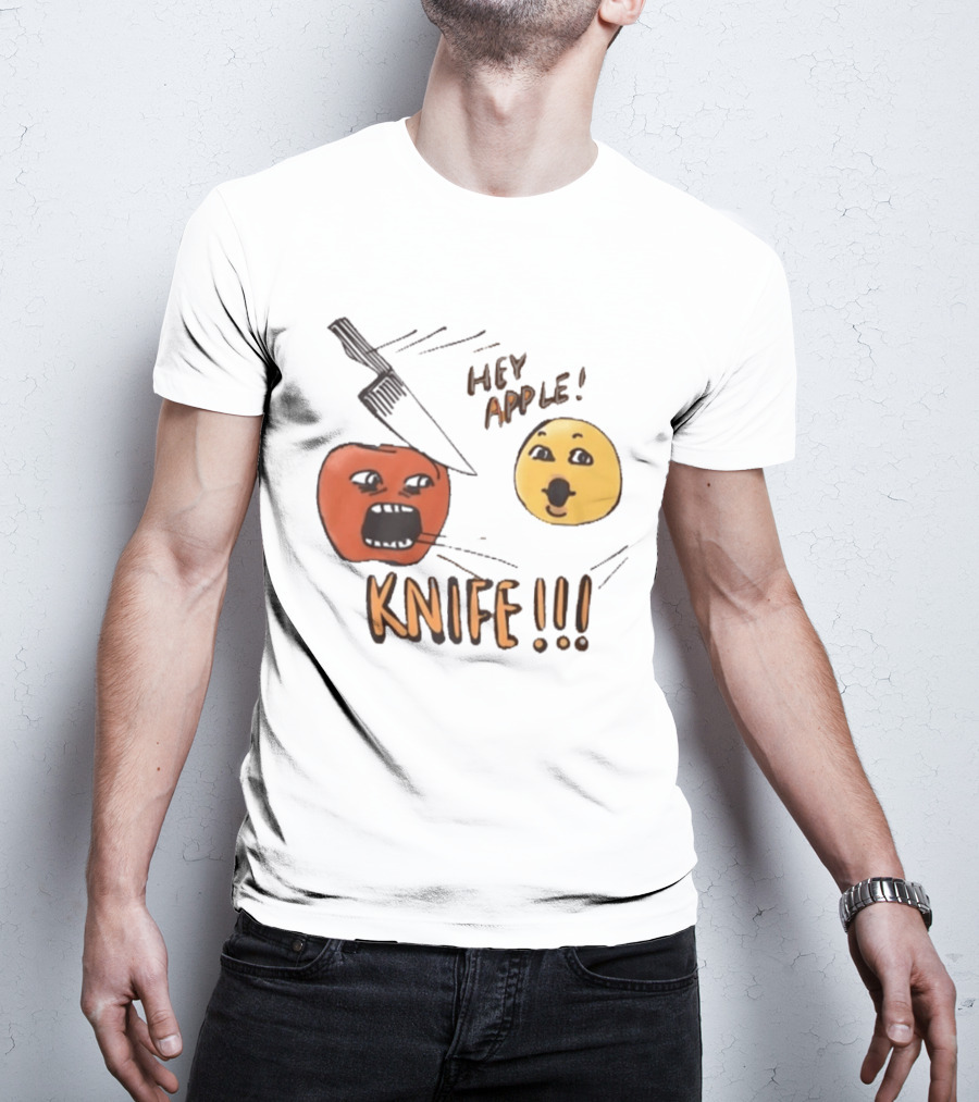 Hey Apple Knife 2026 Parody Text Meme T-Shirt