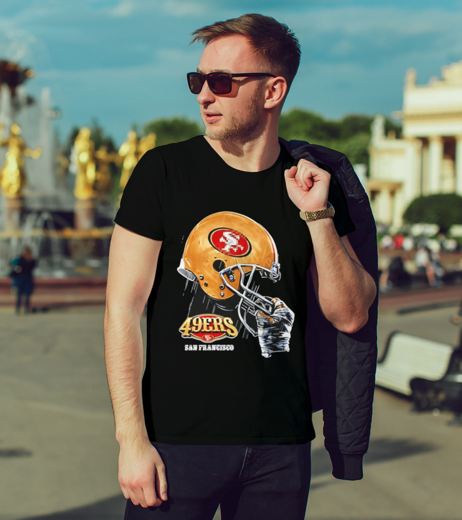 San Francisco 49ers Helmet Held By Gloved Hand T-Shirt