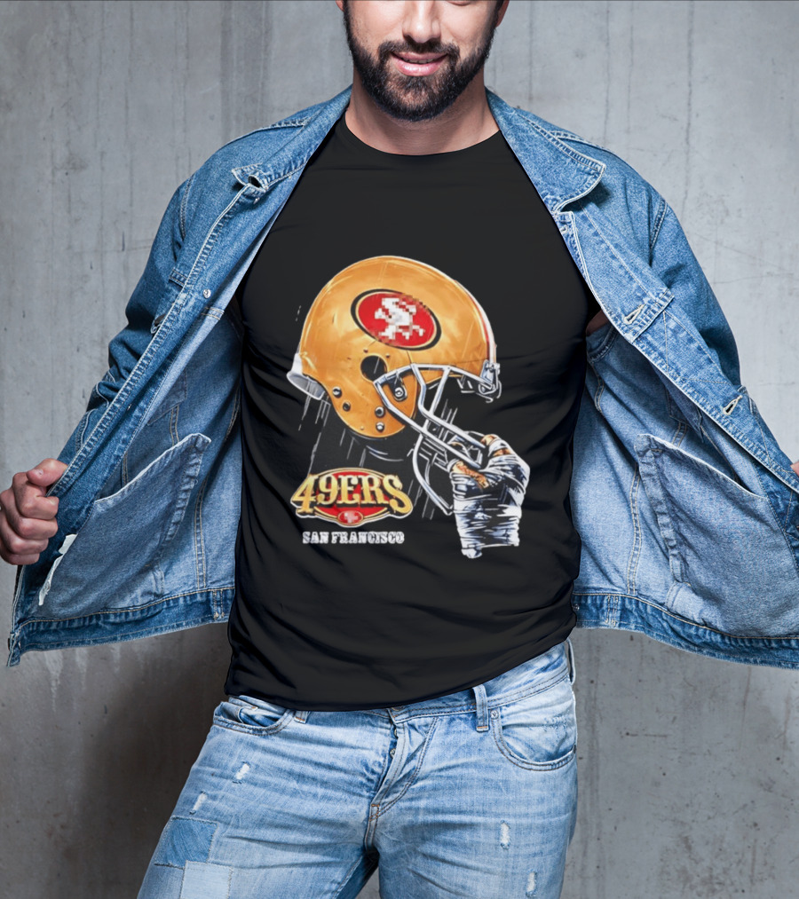 San Francisco 49ers Helmet Held By Gloved Hand T-Shirt