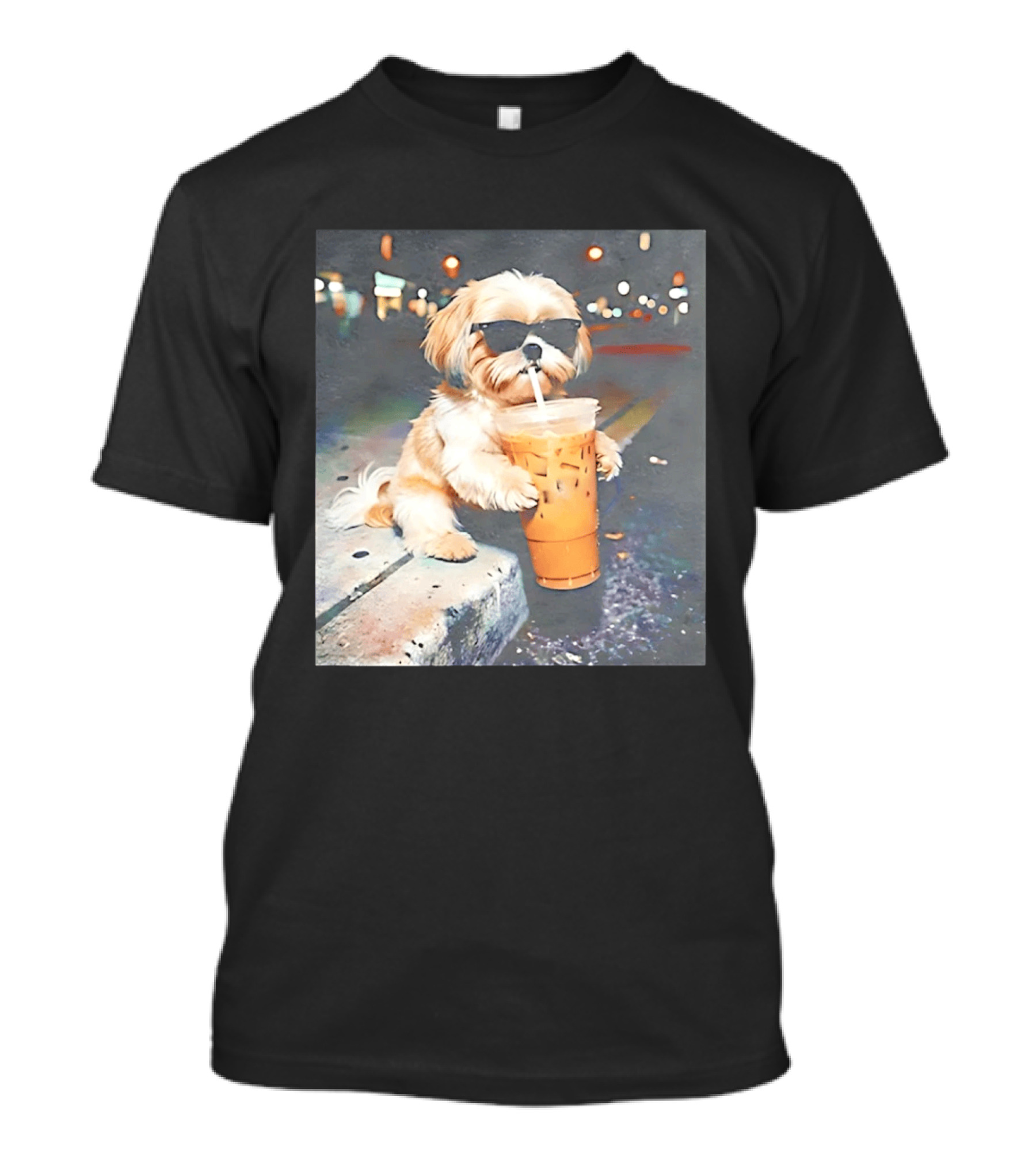 Shih Tzu Enjoying Iced Coffee At Night With Sunglasses T-Shirt