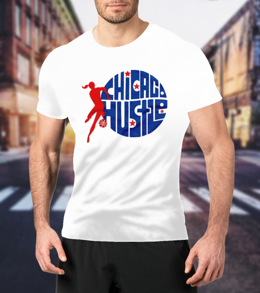 Chicago Hustle WPBL Basketball Red Player Blue Circle T-Shirt