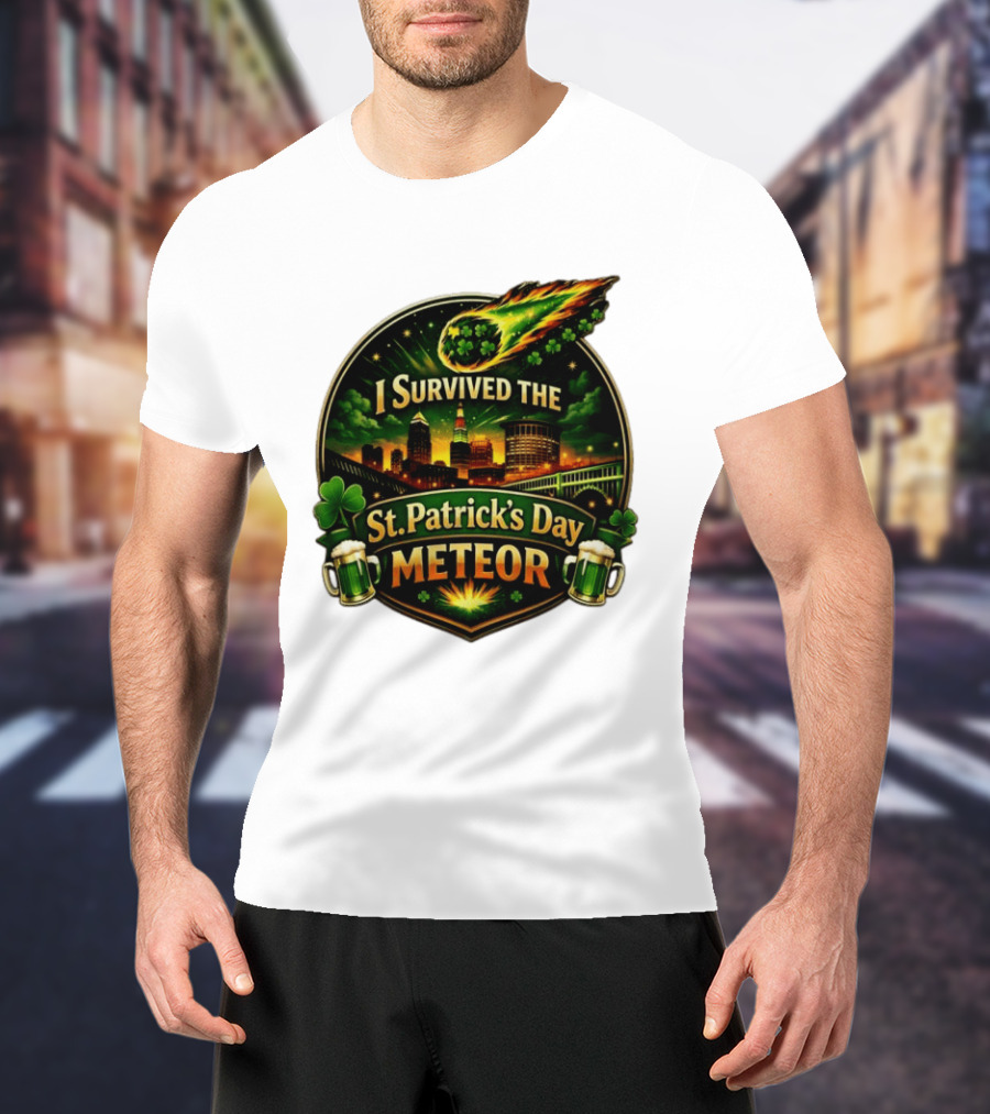 I Survived The St. Patrick's Day Meteor With Clover And Beer S T-Shirt