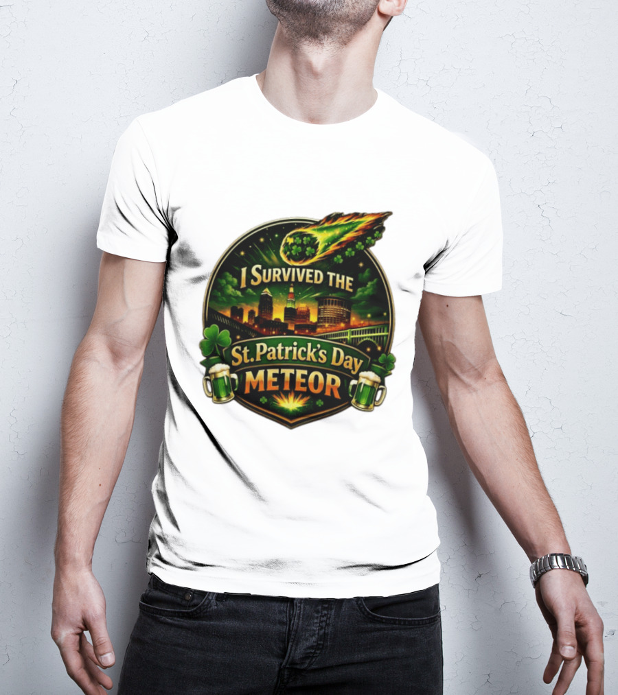 I Survived The St. Patrick's Day Meteor With Clover And Beer S T-Shirt