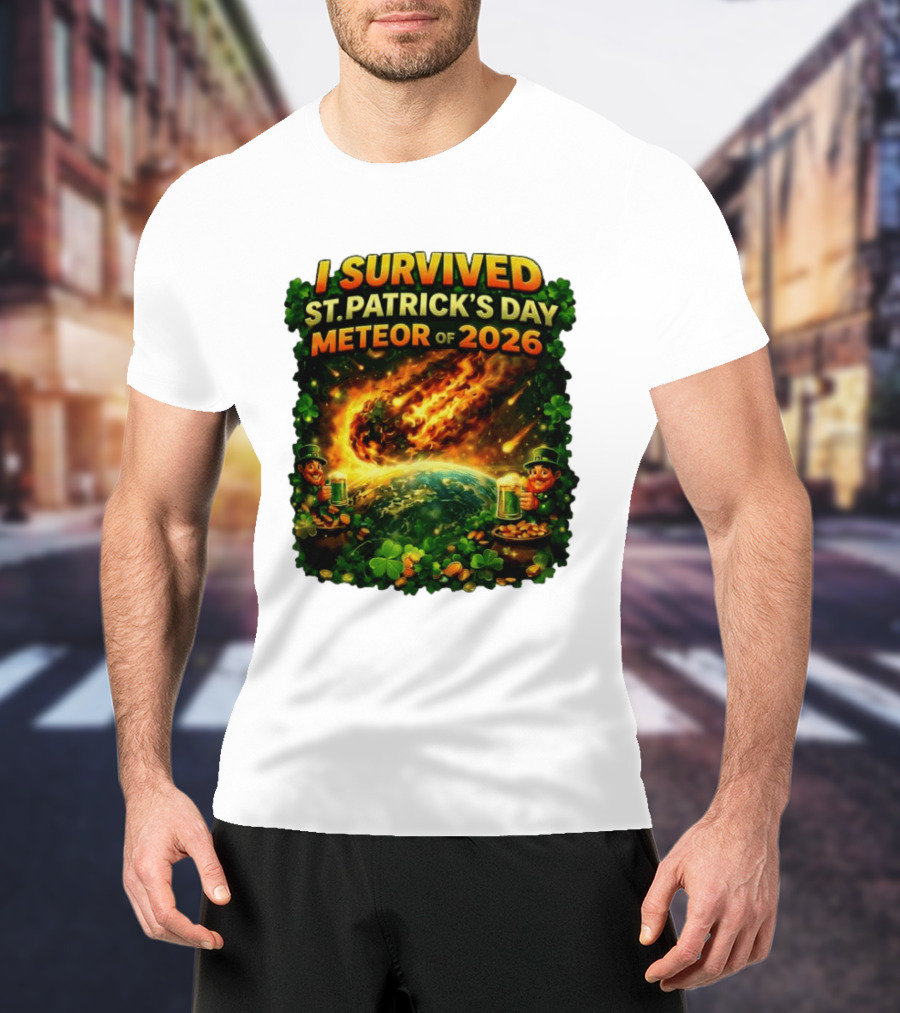 I Survived St. Patrick's Day Meteor Of 2026 Leprechaun Shamrock Adventure T-Shirt