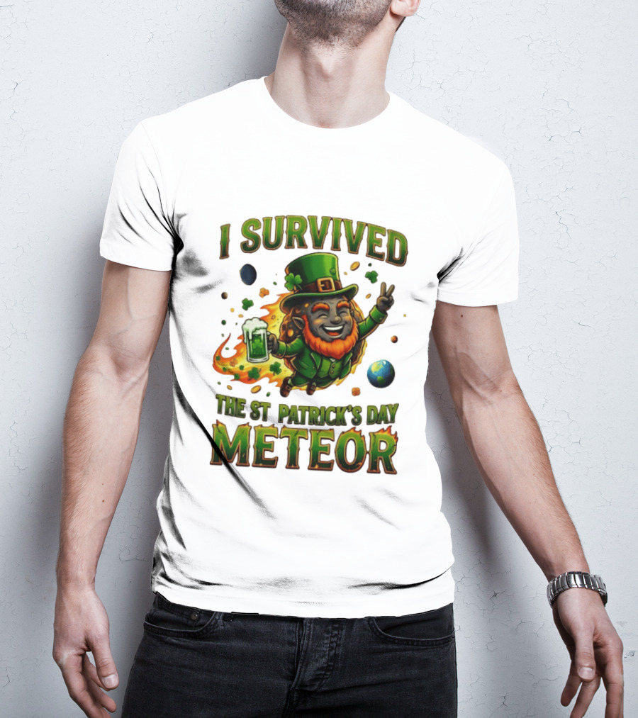 I Survived The St. Patrick's Day Meteor Leprechaun 2026 Green Beer Cheers And Peace T-Shirt