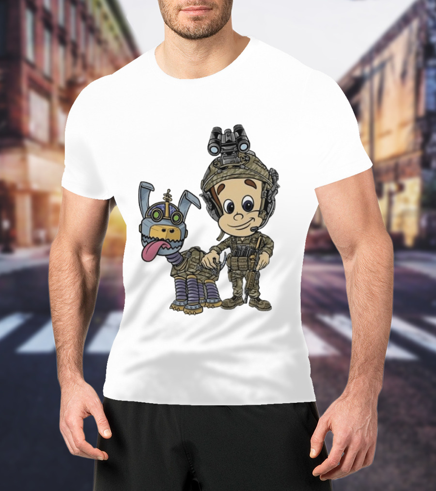 Tactical Cartoon Characters Jimmy And Goddard In Military Gear T-Shirt