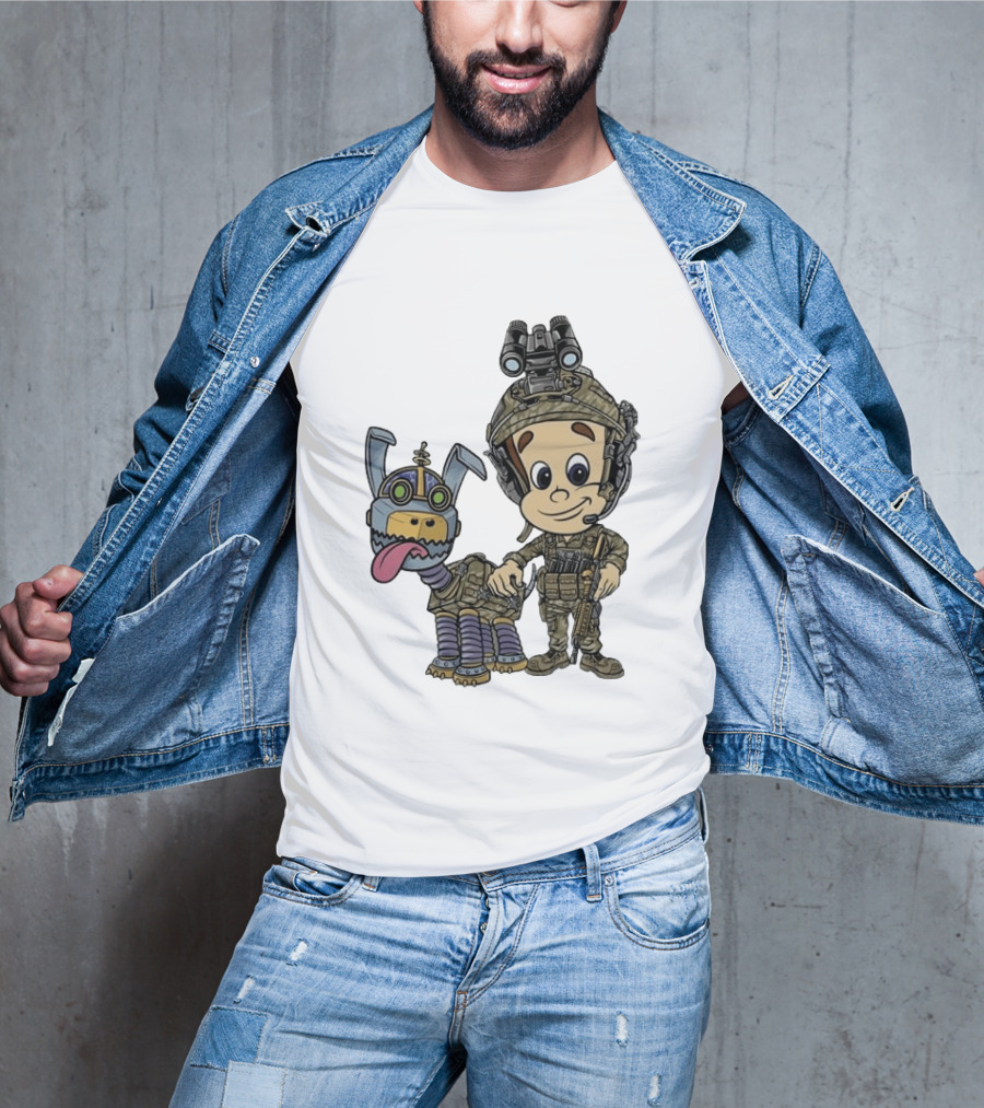 Tactical Cartoon Characters Jimmy And Goddard In Military Gear T-Shirt