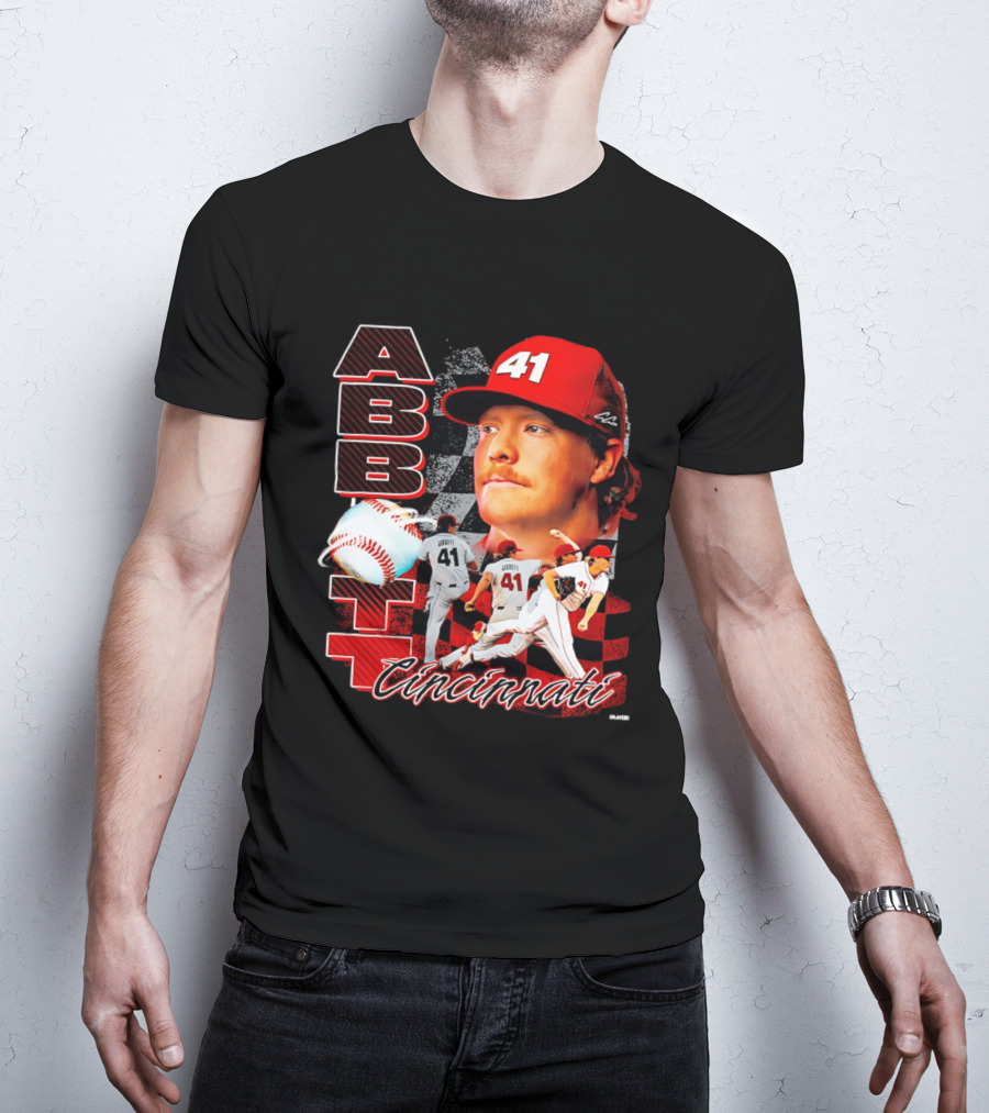 Cincinnati Reds Abbott 41 Baseball Pitcher Portrait Action T-Shirt