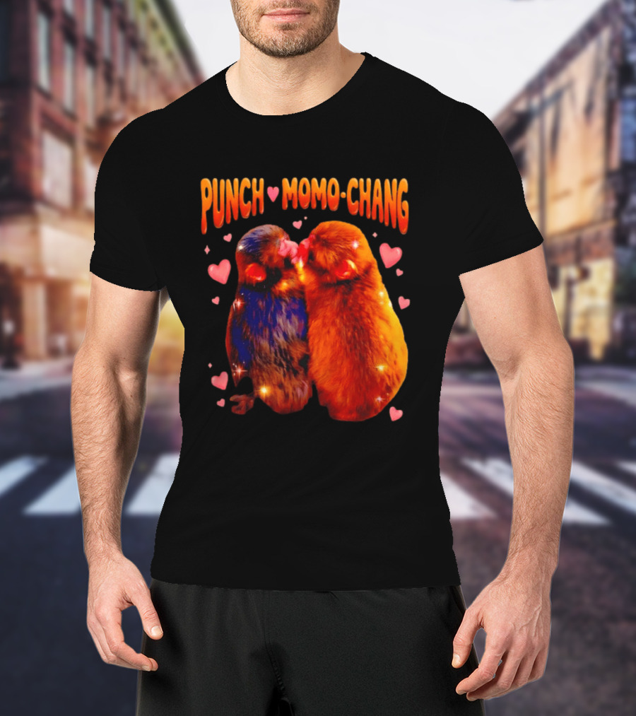 Punch Momo Chang Kissing Monkeys With Hearts T-Shirt