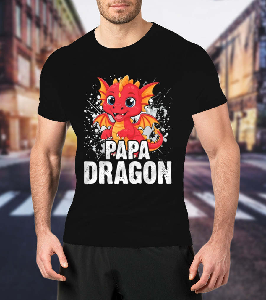 Papa Dragon Cartoon Family Matching Dad Father T-Shirt