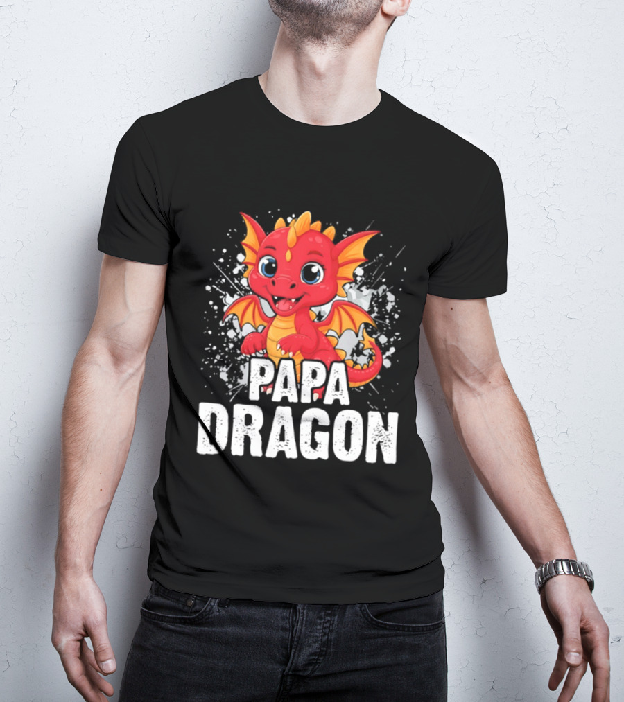 Papa Dragon Cartoon Family Matching Dad Father T-Shirt