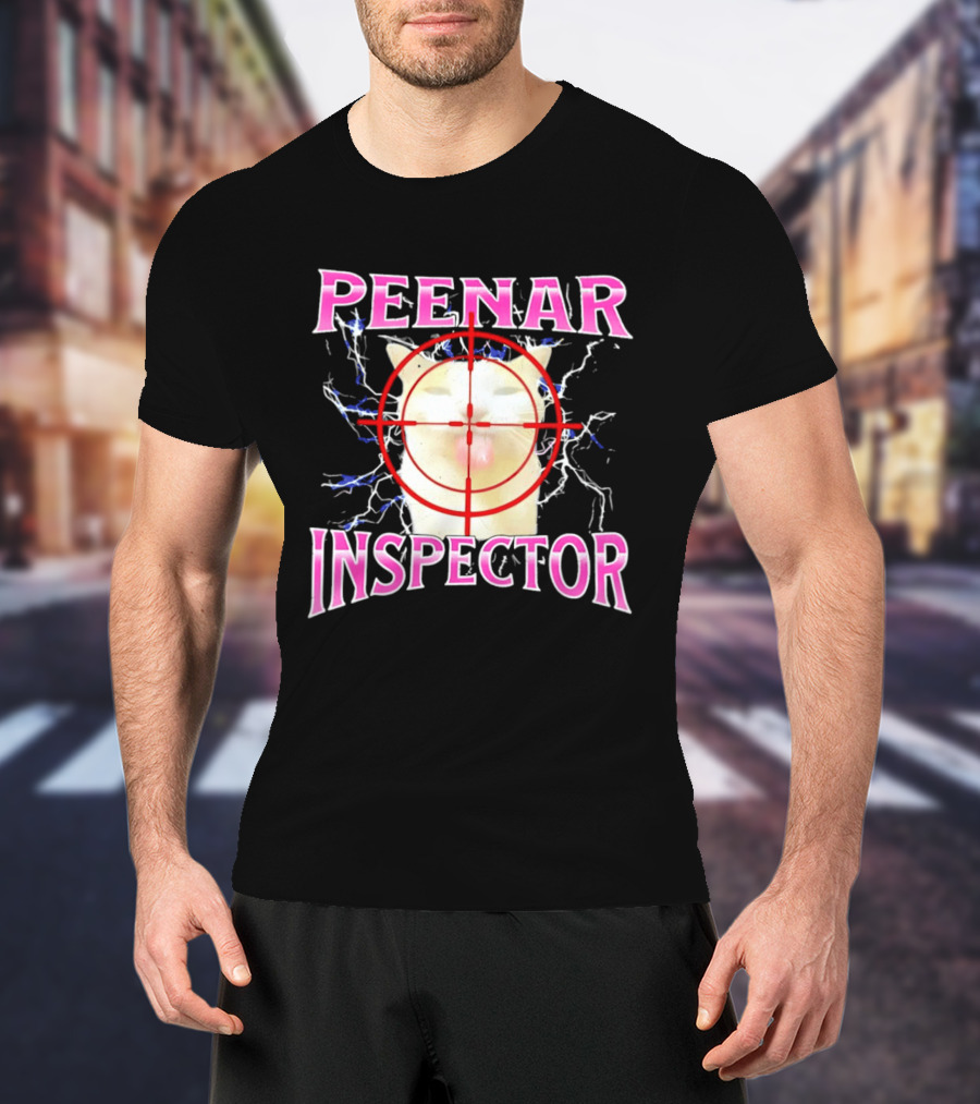 Peenar Inspector Cat Meme With Target Crosshair And Lightning Effects T-Shirt