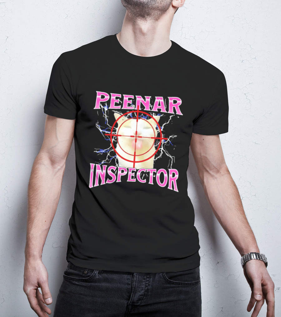 Peenar Inspector Cat Meme With Target Crosshair And Lightning Effects T-Shirt